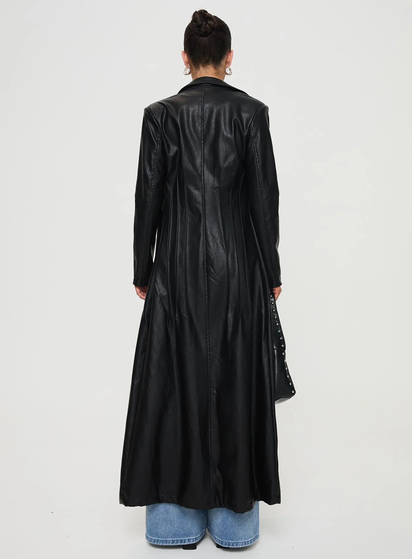 Speak Easy Long Line Faux Leather Coat Black