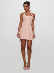 Mallorie Halter Mini Dress Pink Stripe