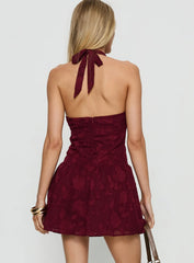 Devane High Neck Halter Playsuit Red