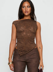 Decia One Shoulder Lace Top Brown