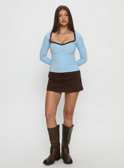 Baseline V Neck Long Sleeve Top Blue / Brown