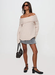 Mirrelle Off Shoulder Knit Sweater Beige