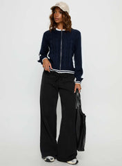 Tevyn Cable Knit Zip Through Knit Sweater Blue Cream