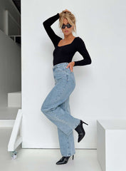 Nicolo High Rise Straight Leg Jeans Light Blue Wash