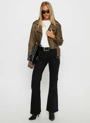 Talisha Faux Leather Biker Jacket Brown