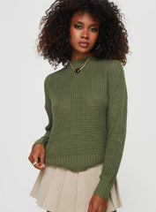 Wholesome Waffle Knit Sweater Green