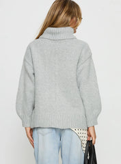 Let Love In Knit Sweater Grey