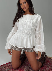 Xamira Ruched Long Sleeve Top White