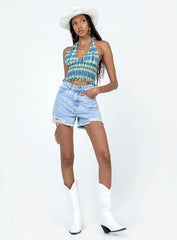 Motel Naoki Top Colourpop Check Blue
