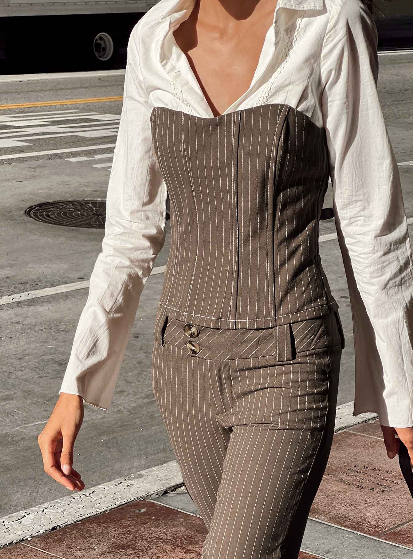 Kyana Corset Pinstripe Brown