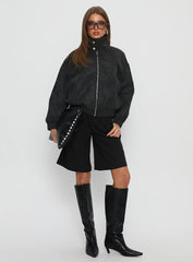 Ellissa Faux Suede Bomber Jacket Black
