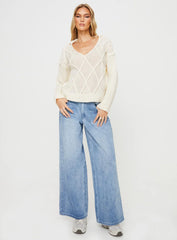 Zosia Diamond Cable Knit Sweater Cream