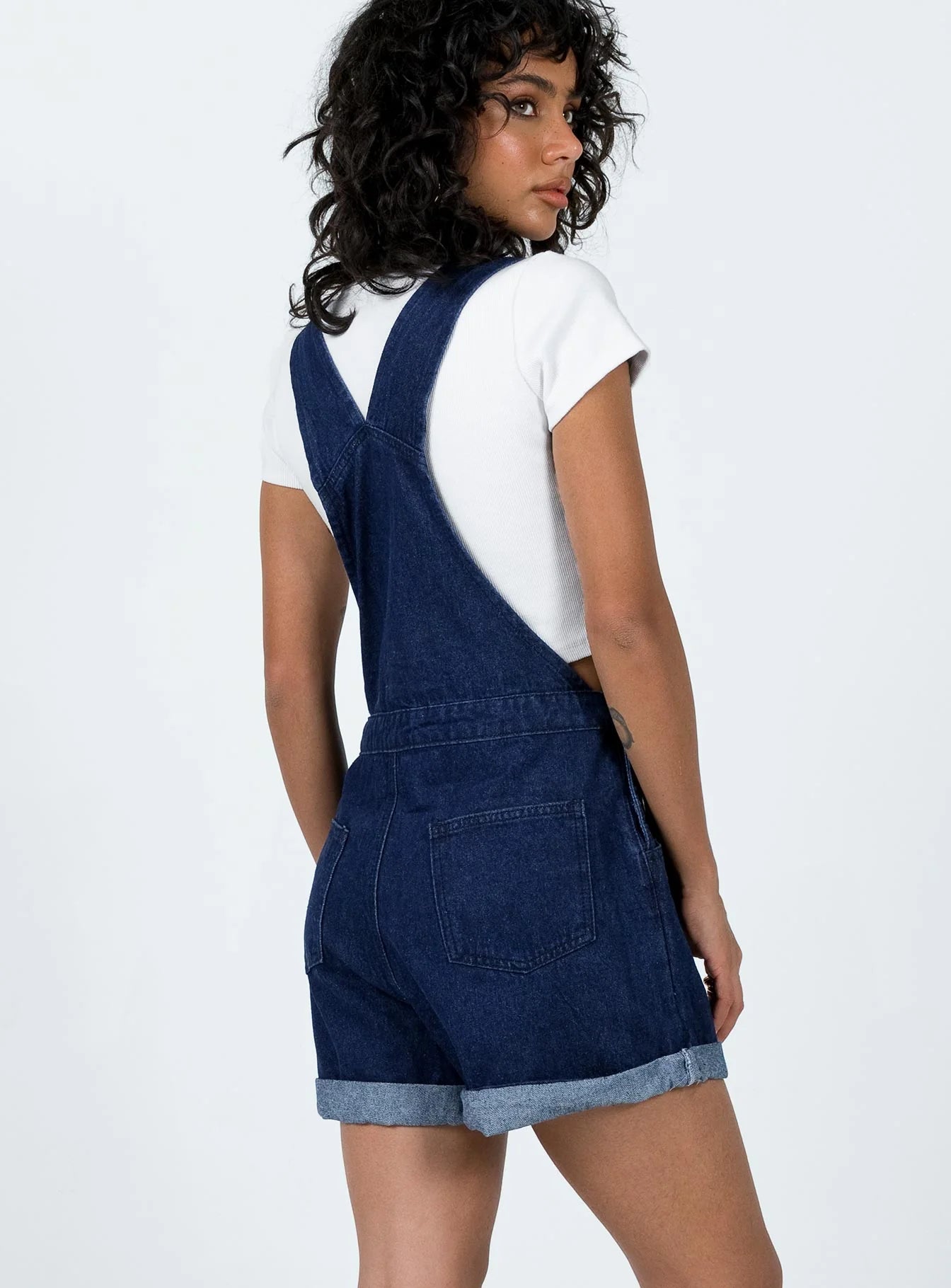 Kacey Short Overalls Dark Wash Denim