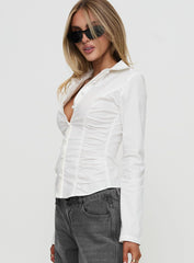 Stand Up Guy Long Sleeved Ruched Detail Top White
