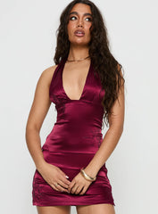 Hotstone Plunge Neck Halter Top Berry