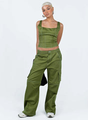 Phena Contrast Corset Top Green
