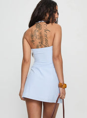 Kaiah Ruched Halter Mini Dress Blue Stripe