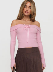 Nighttime Off Shoulder Knit Top Pink