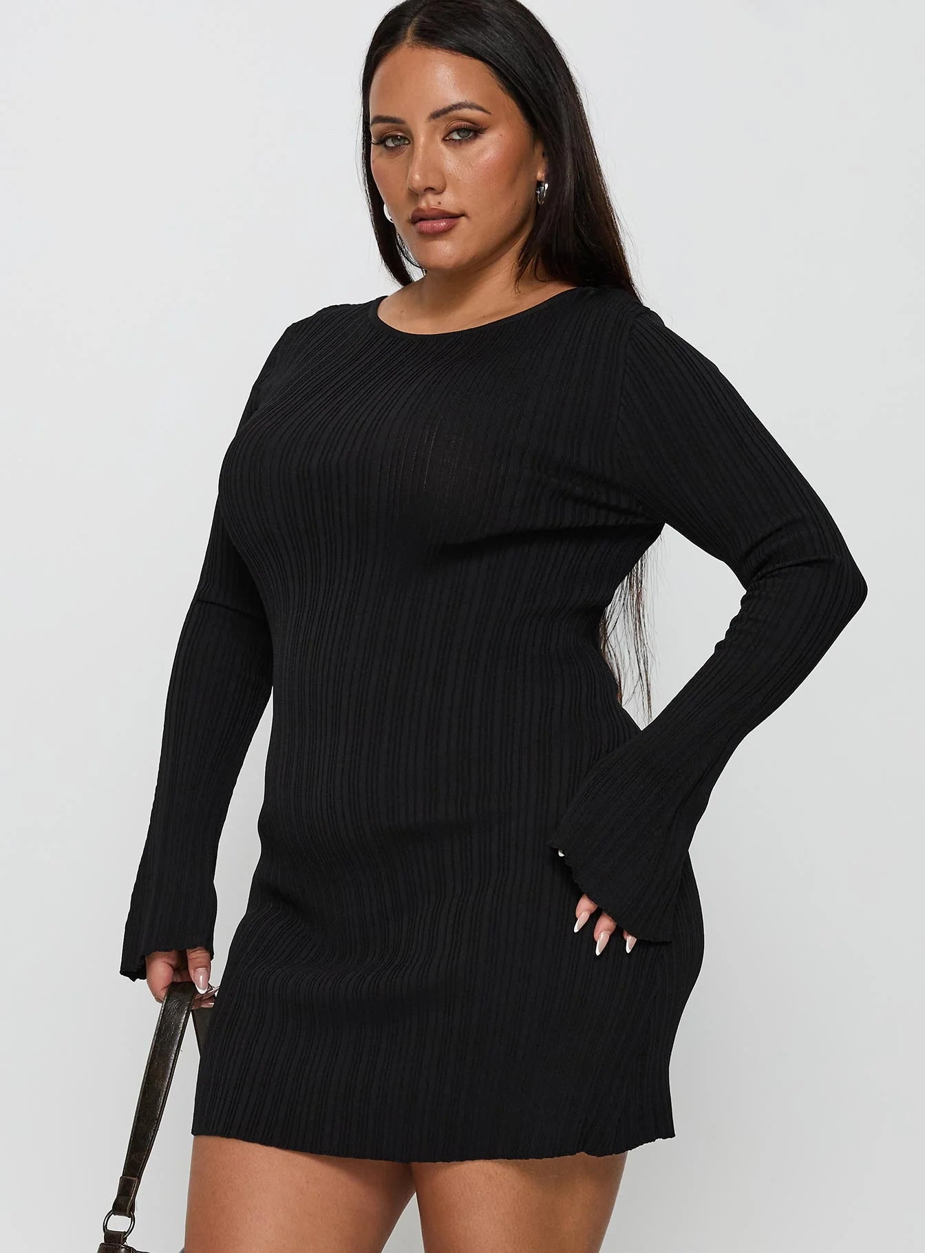 Mayok Long Sleeve Mini Dress Black Curve