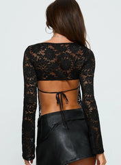 Plentiful Open Back Long Sleeve Top Black
