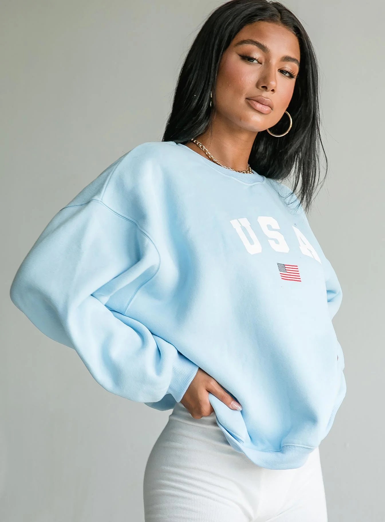 USA Oversized Crewneck Sweatshirt Blue
