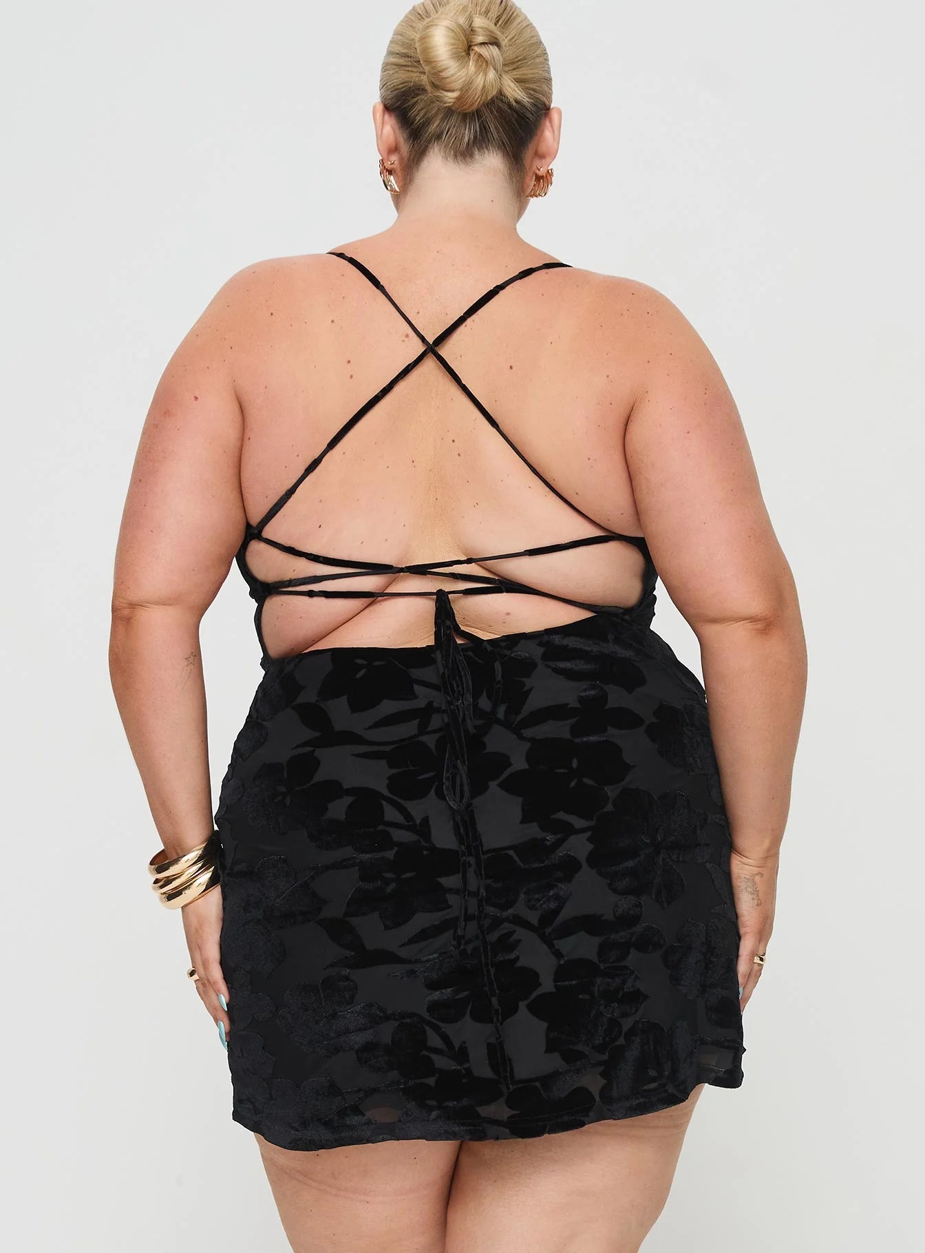 Celena Mini Dress Burn Out Black Curve