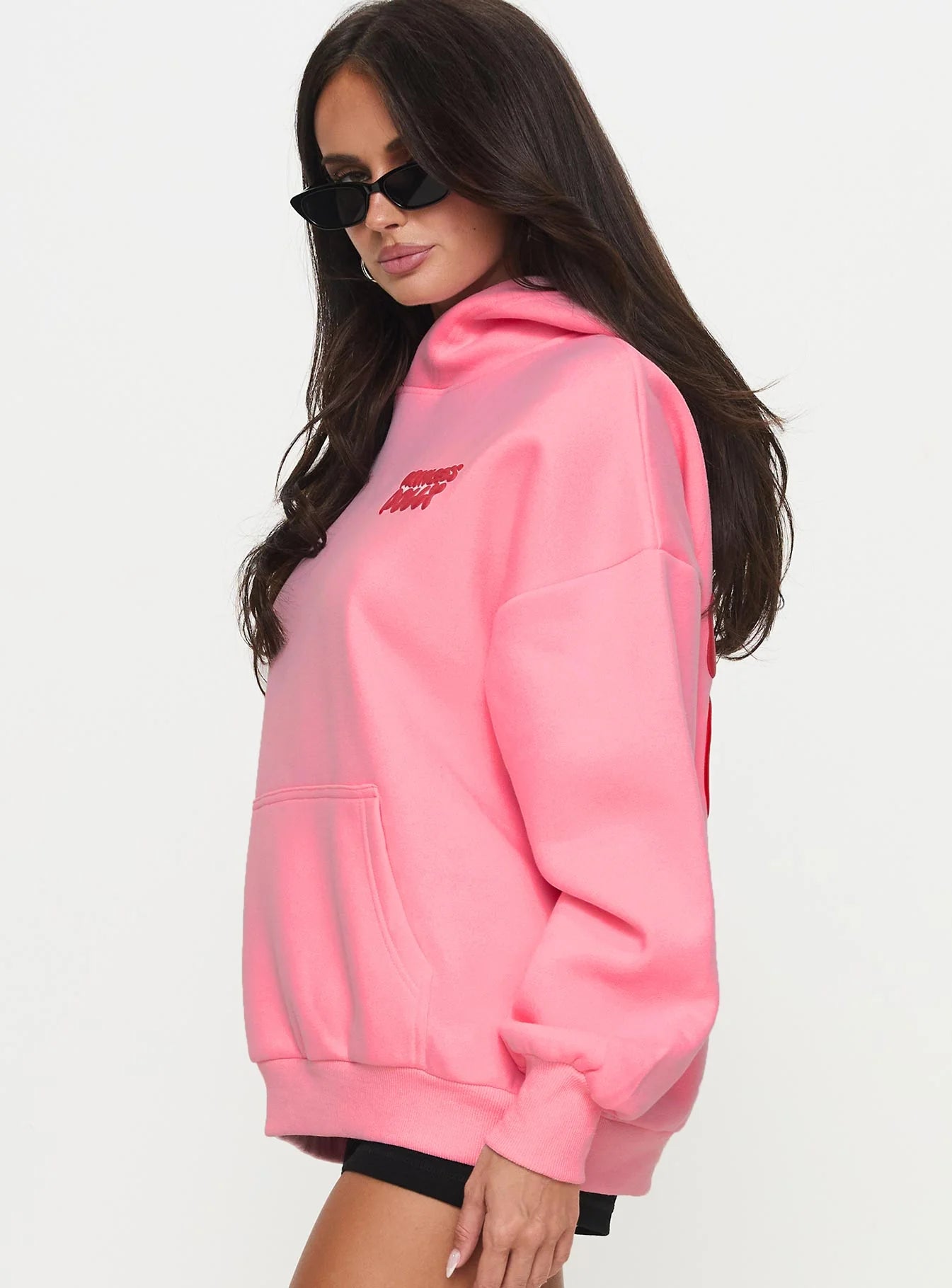 Princess Polly Hooded Sweatshirt Bubble Text Pink / Red