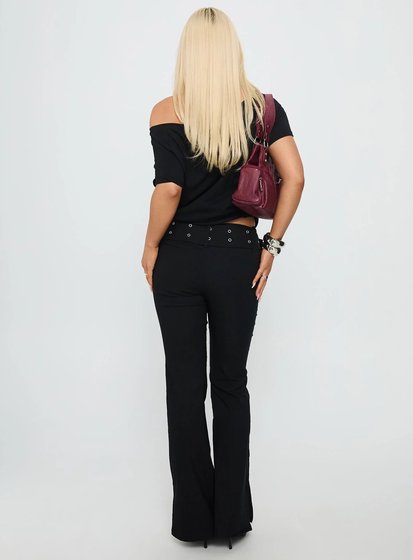 Kortnee Eyelet Detail Flare Leg Pants Black