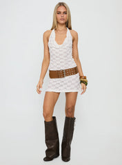 Masego Crochet Scarf Tie Mini Dress White
