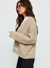 Cressara Contrast Knit Cardigan Beige / White