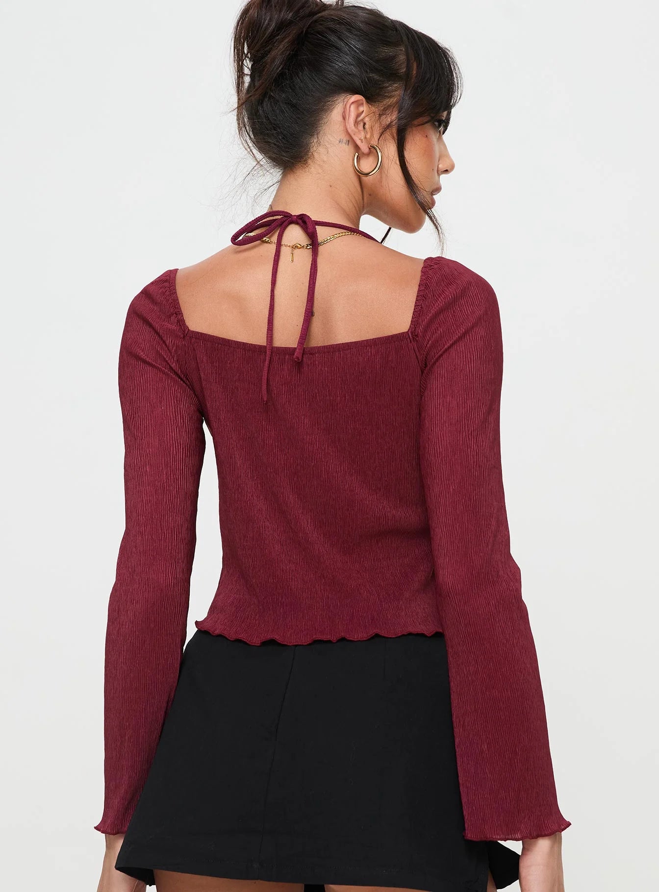 Chantria Long Sleeve Halter Top Burgundy
