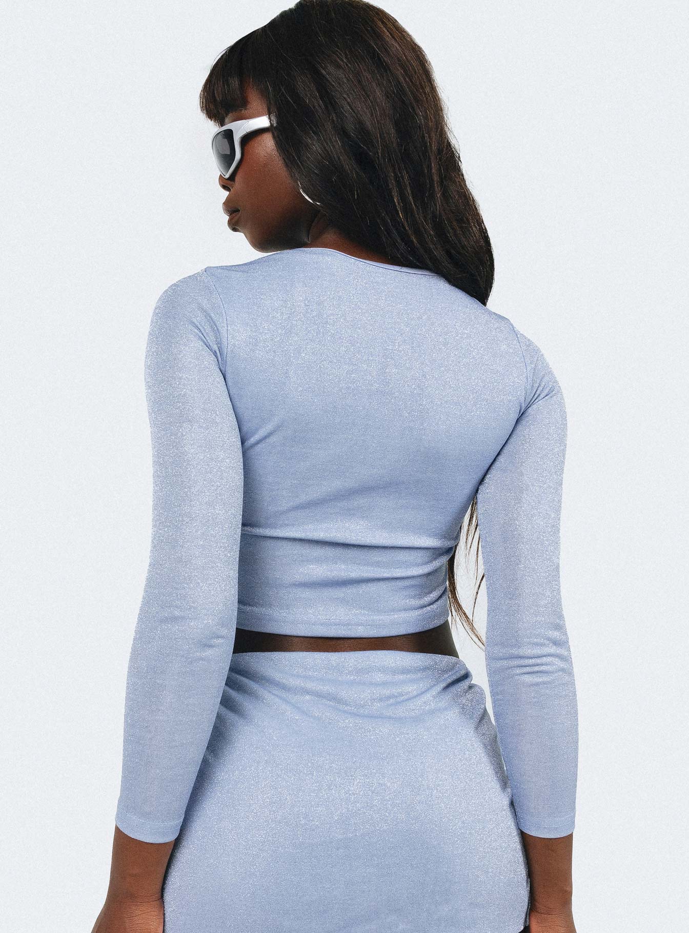 Bold Move Long Sleeve Top Blue Lurex