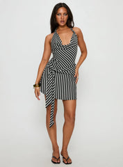 Terika Plunge Neck Halter Mini Dress Grey / Black