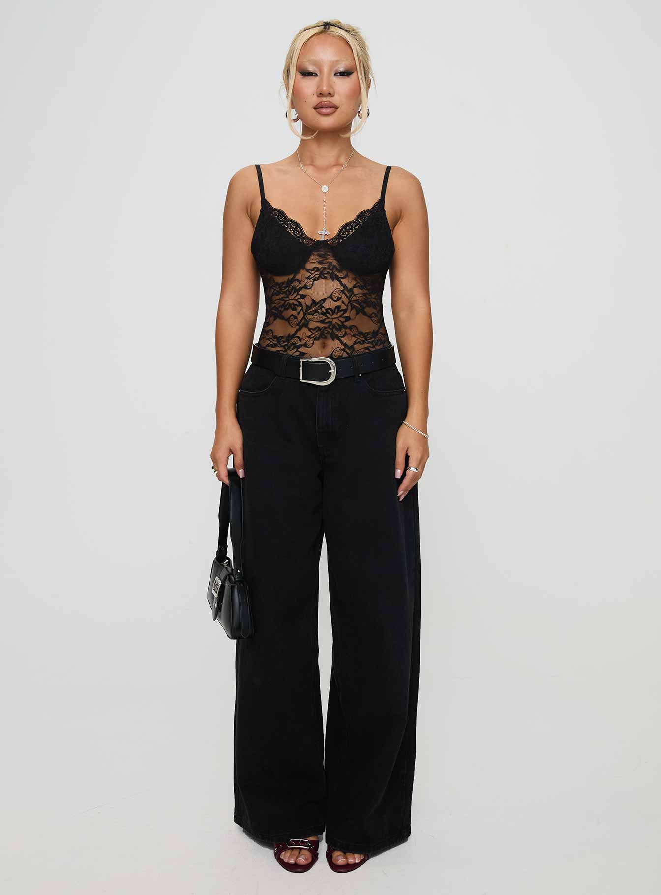 Wystan Lace Bodysuit Black