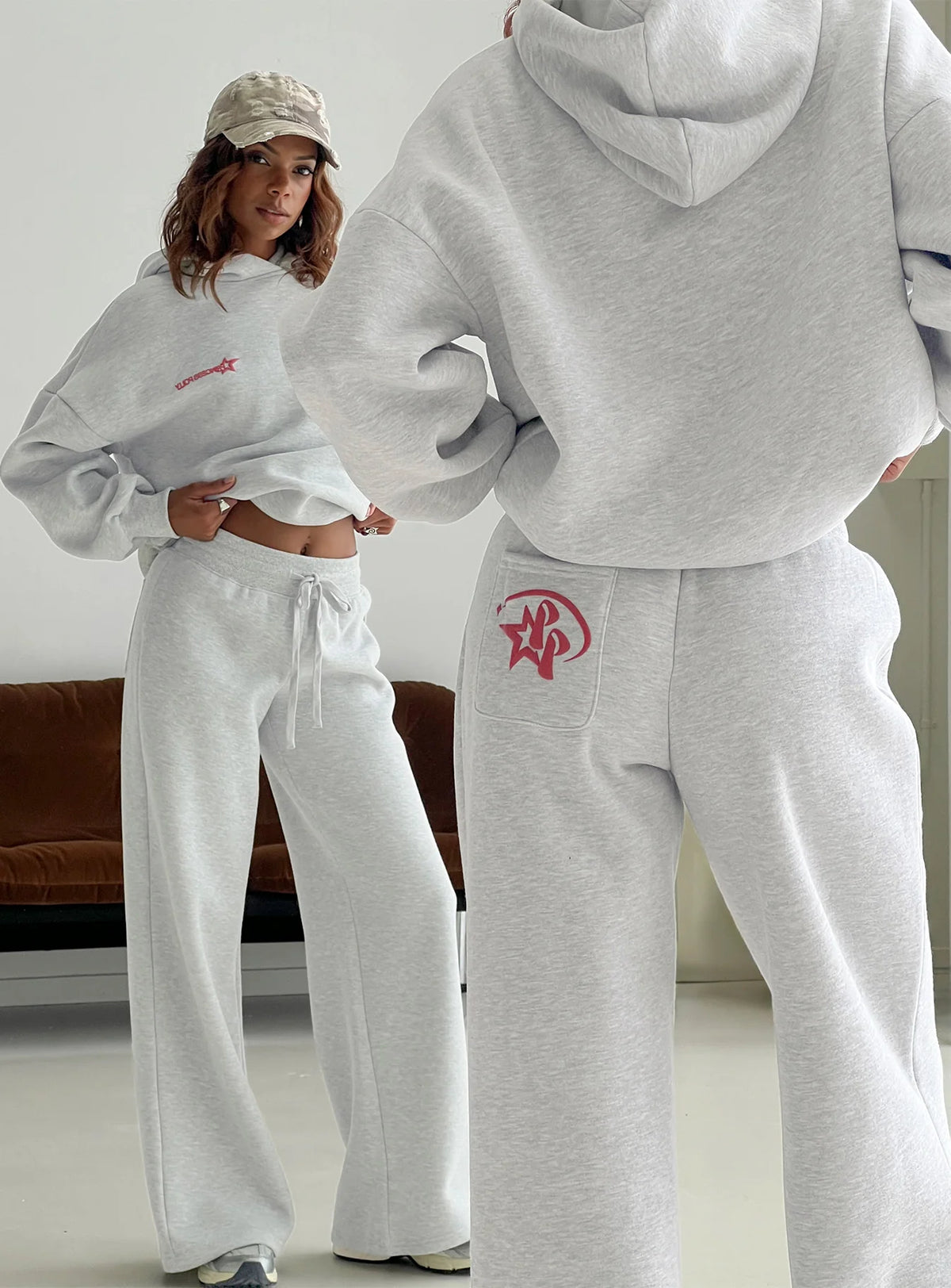 Princess Polly Stargirl Wide Leg Sweat Pants Grey Marle