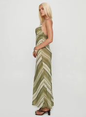 Esmira Halter Maxi Dress Green Stripe