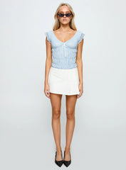 Ahead Of Myself Off Shoulder Bodysuit Blue Stripe