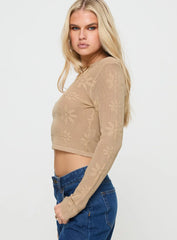 Flolie Long Sleeve Top Beige
