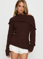 Kinslea Off Shoulder Knit Sweater Brown