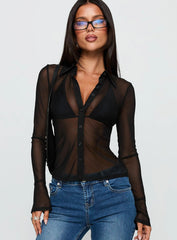 Two Of Us Sheer Long Sleeve Top Black