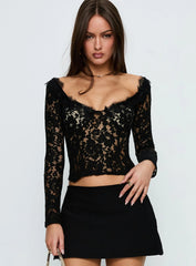 Miquela Long Sleeve Corset Lace Top Black