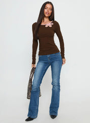 Double Back Floral Cut Out Long Sleeve Top Chocolate / Pink