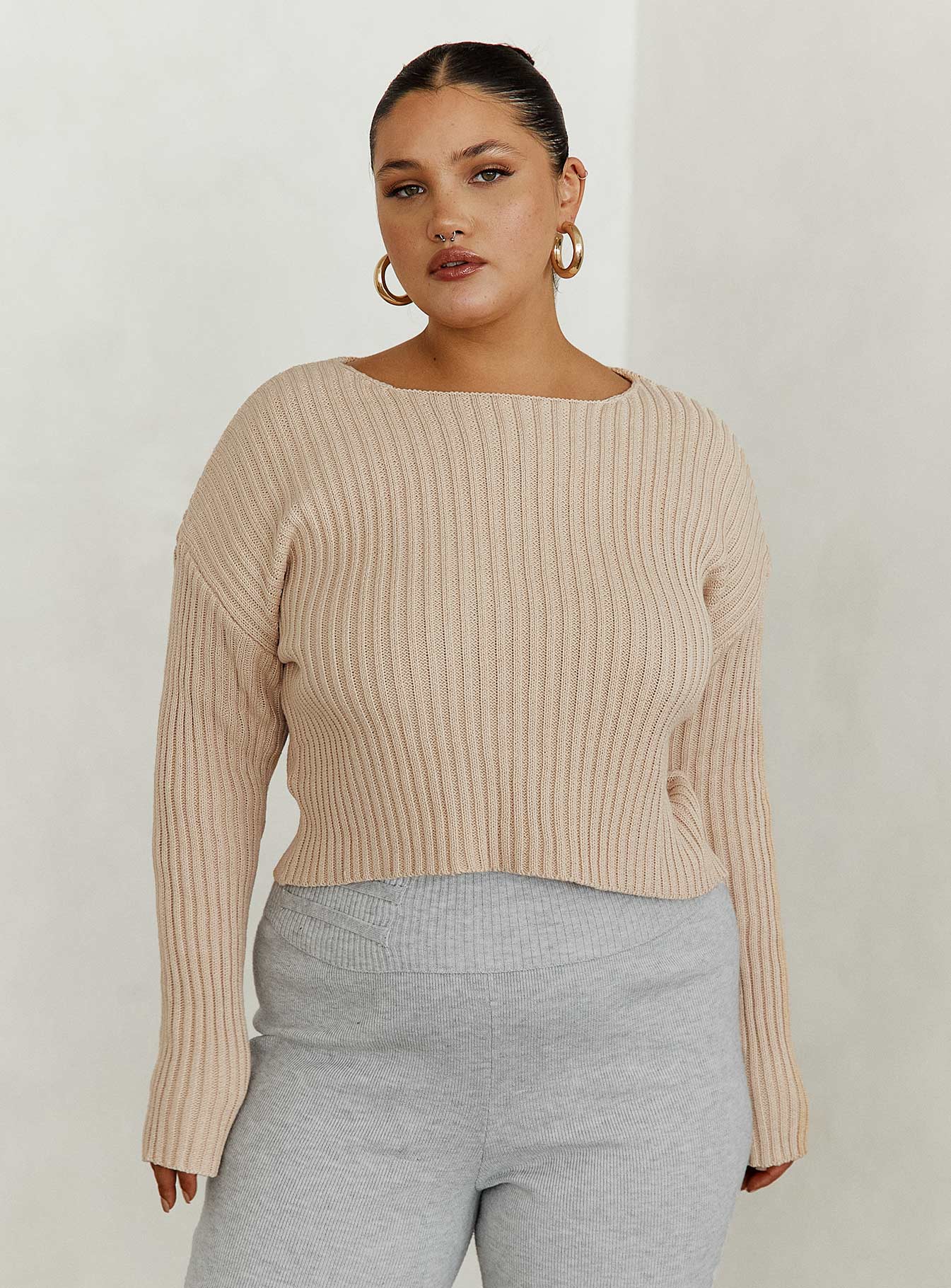 Alivia Cropped Sweater Beige Curve