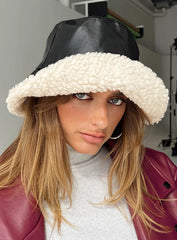 Au Revoir Faux Leather Hat Black