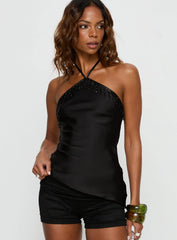 Rhody Bead Detail Arrowneck Top Black