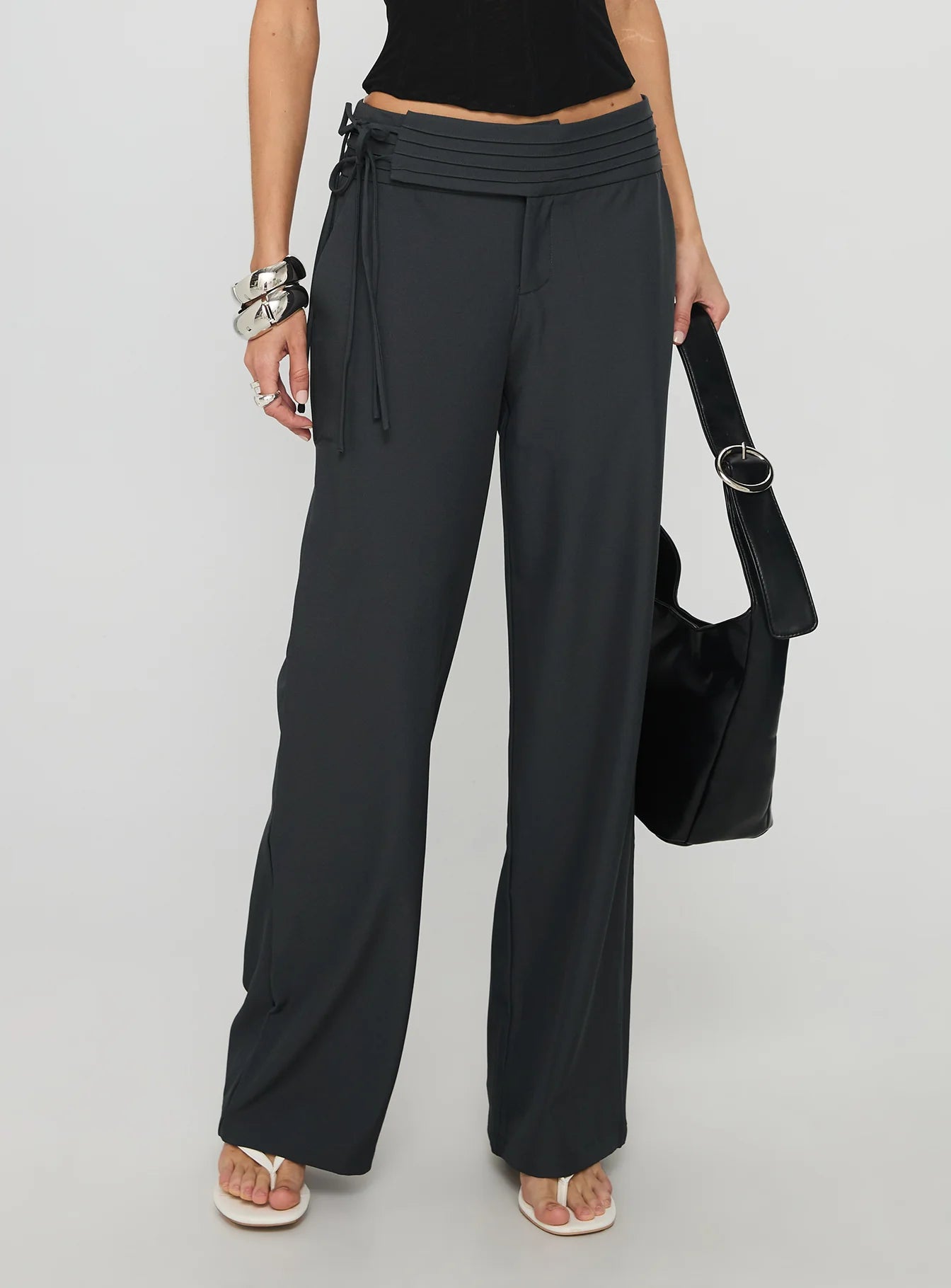 Good Riddance Pleat Tie Slouch Pants Charcoal