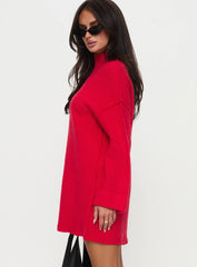 Weslie Long Sleeve Knit Mini Dress Red