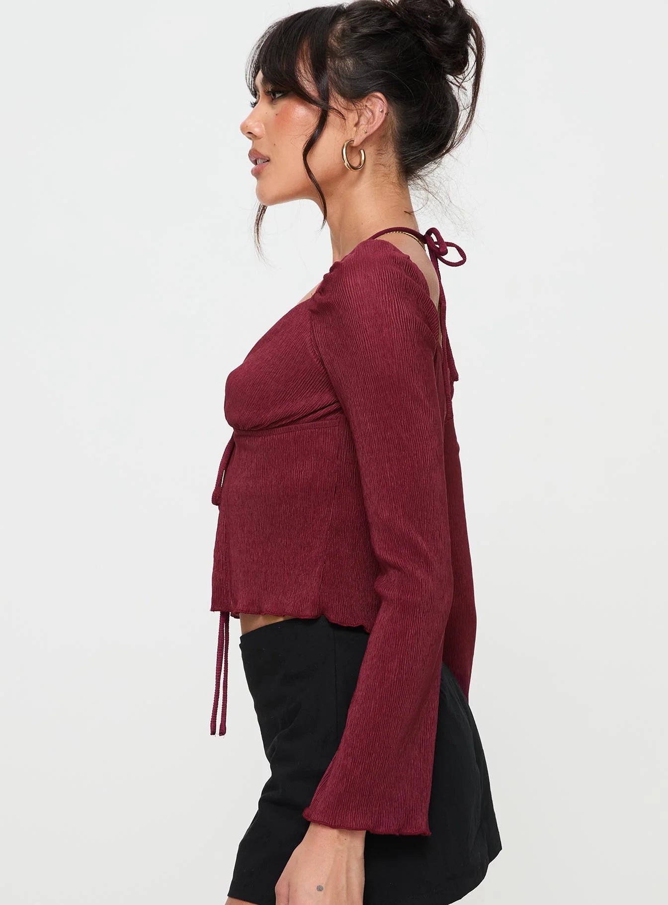 Chantria Long Sleeve Halter Top Burgundy