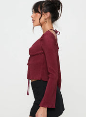 Chantria Long Sleeve Halter Top Burgundy