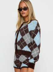 Kenlea Button Up Cardigan Blue Argyle